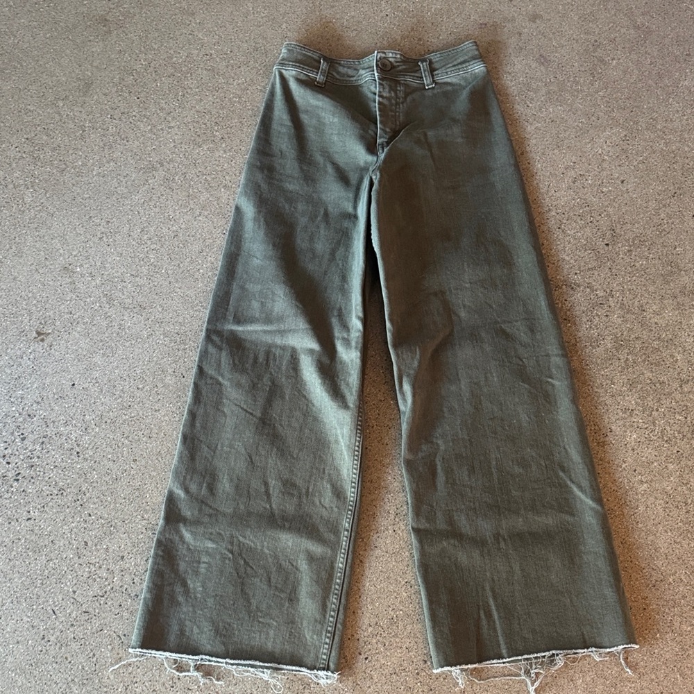 Wide Leg Olive Green Jeans